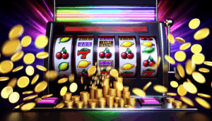 alt_text: A vibrant cover for 'Slot Online' depicting thrilling online gaming with spinning reels and coins.