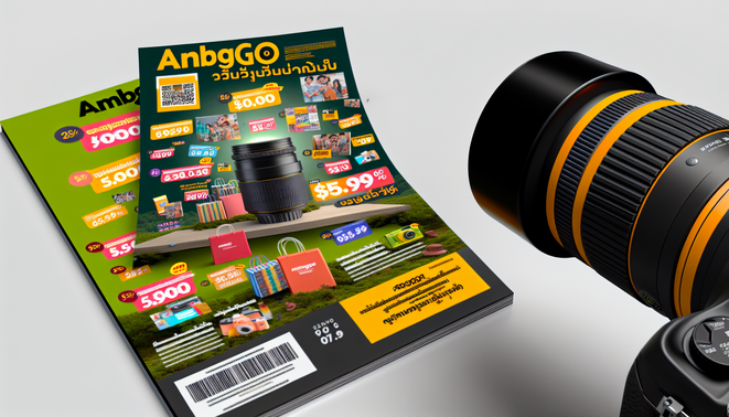 alt_text: Vibrant cover for 'ambgogo โปรโมชั่น' showcasing promotions with bold text and shopping icons.