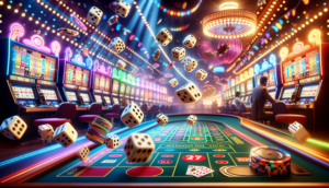 photorealistic Sic Bo game cover for "ambgogo ไฮโล" with vibrant casino elements and dynamic dice.