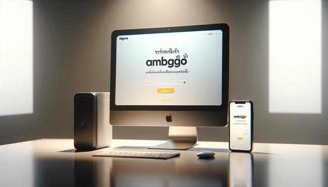 Polished cover image for Thai audience, showcasing a smartphone and desktop with 'ambgogo ลิงค์สำรอง'.